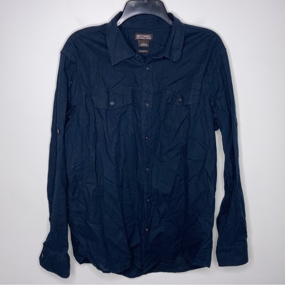 Michael Michael Kors navy blue linen blend button down shirt size large - Picture 1 of 7